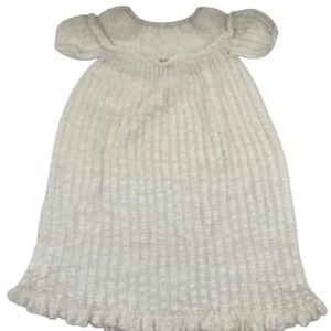 Vtg Handmade Baby Christening Gown White Crochet Lace Ruffle Short Sleeve Cotton